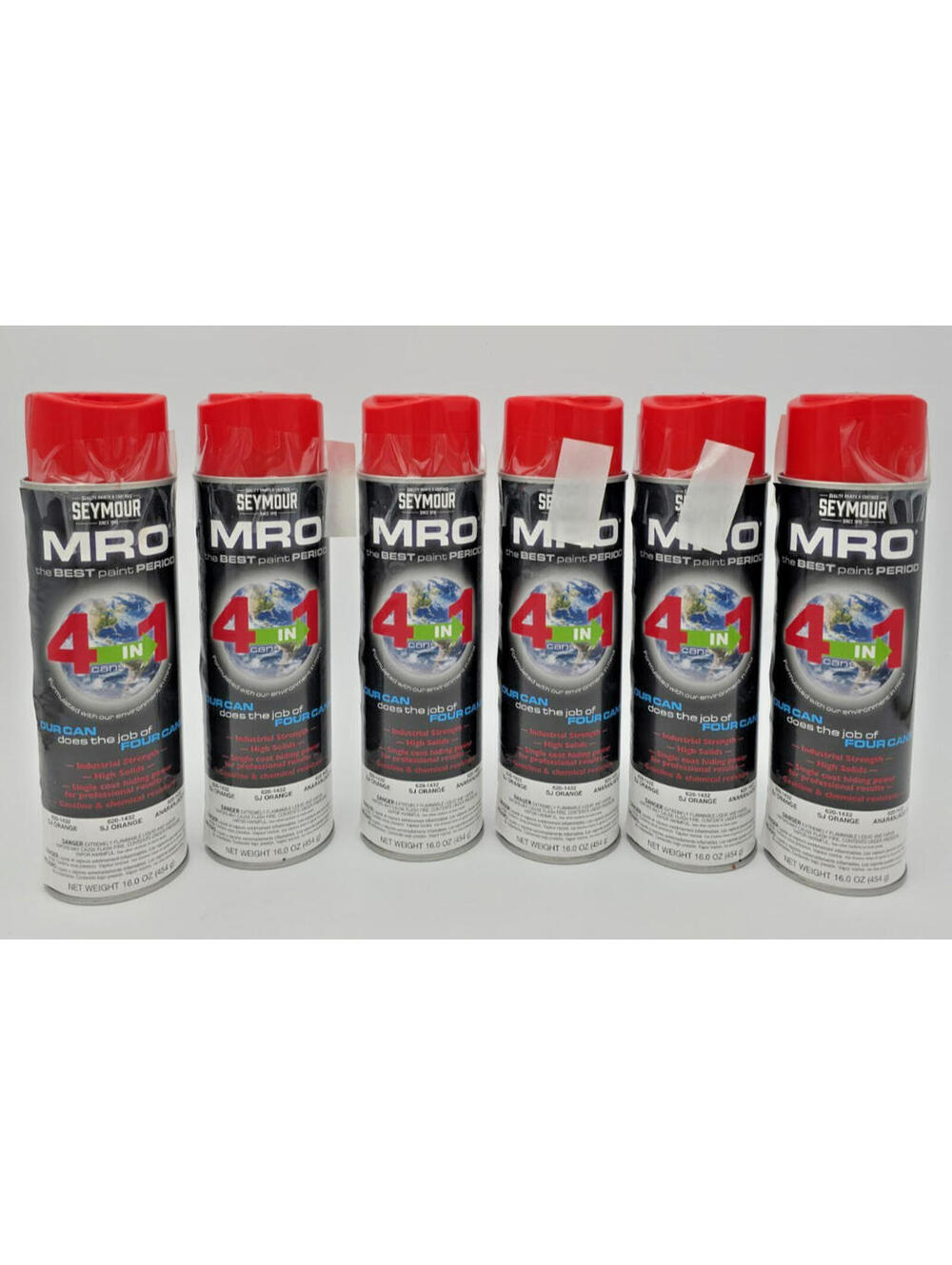 6 Pack Seymour MRO High Solids Spray Paint SJ Orange 16 Oz 620-1432 Lot of 6  Th